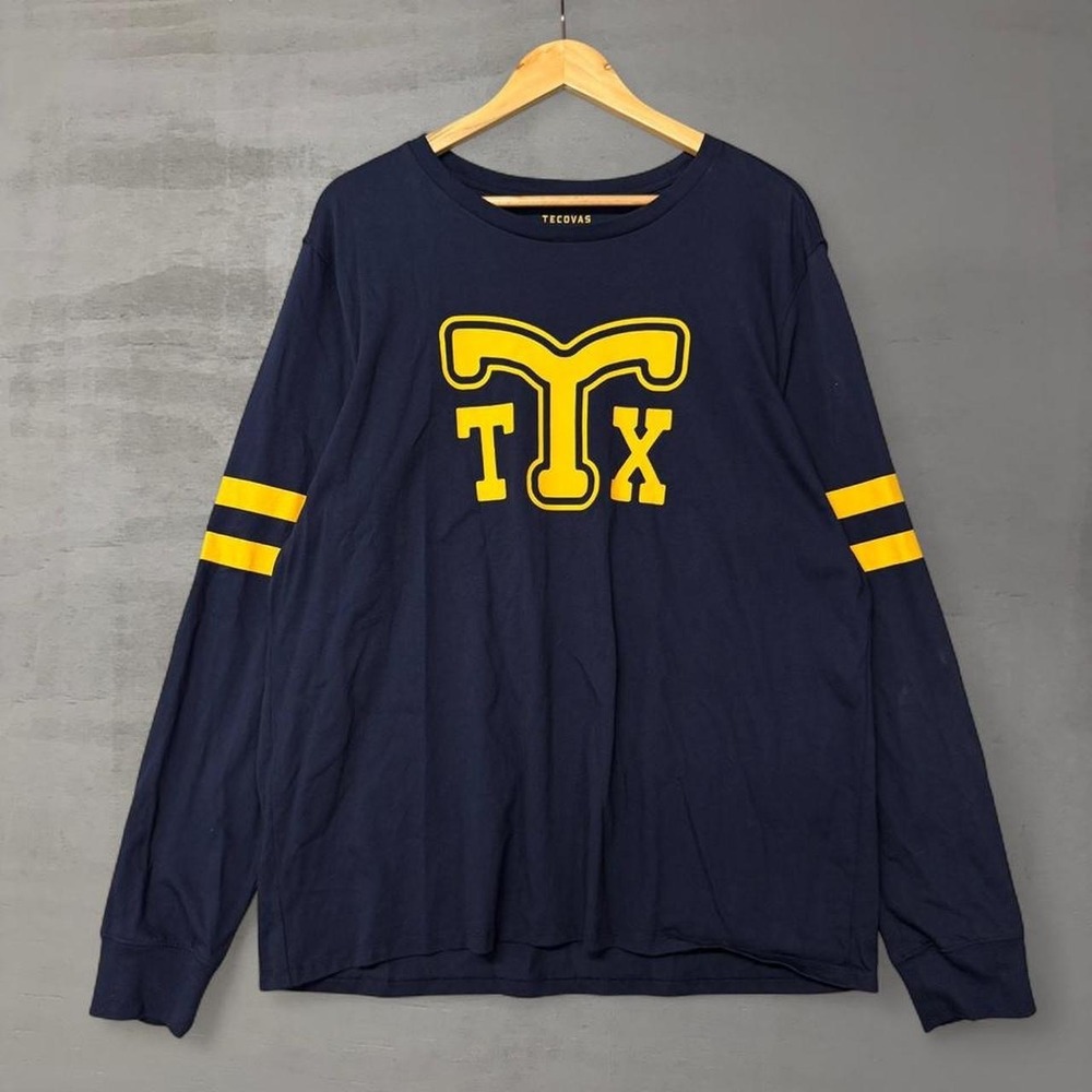 Tecovas Long Sleeve T-Shirt Navy Blue Texas Graphic‎ Jersey Stripe XL
